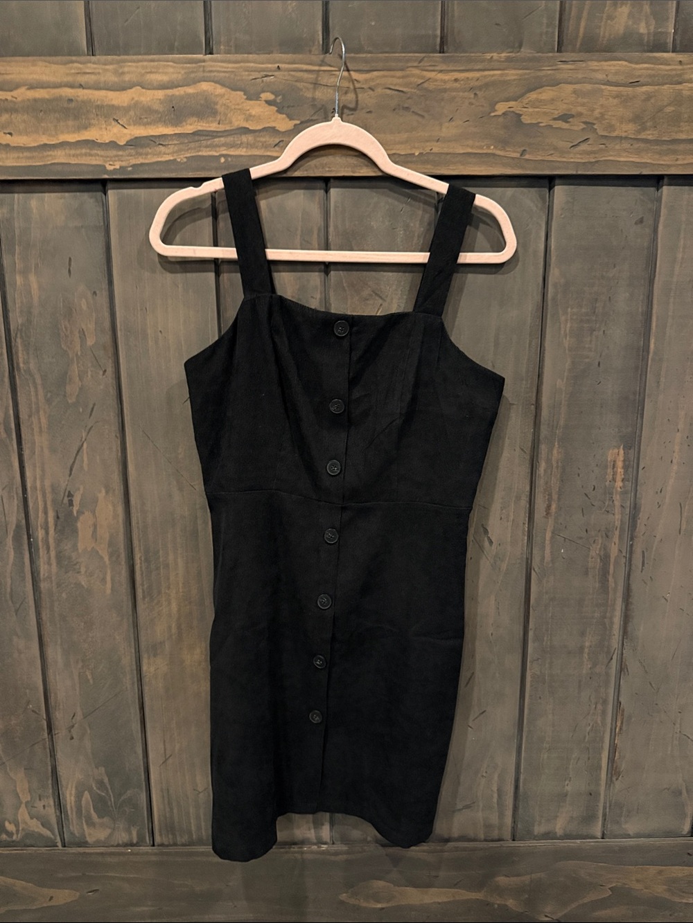 SHEIN Black Button-Front Square Neck Dress with Wide Straps